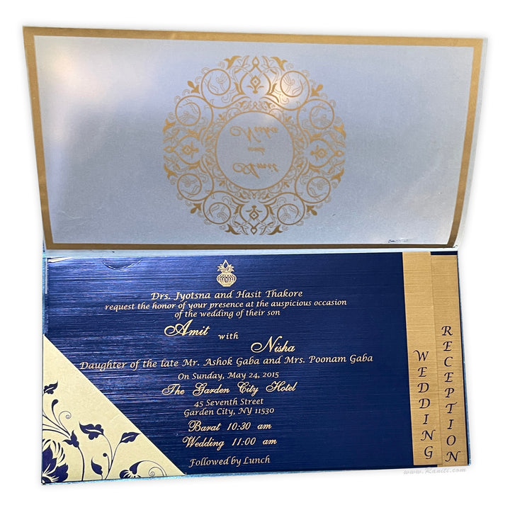 Blue and Golden Rectangle Custom Invitation Card with Cascading Inserts AM-21  Raniti LLC - Custom Invitations & Stationery