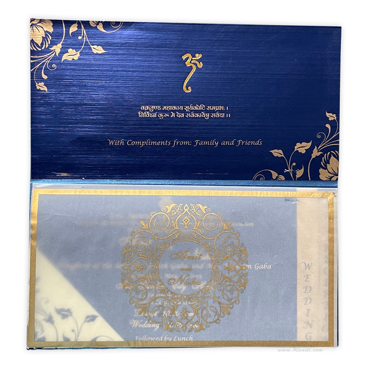 Blue and Golden Rectangle Custom Invitation Card with Cascading Inserts AM-21  Raniti LLC - Custom Invitations & Stationery