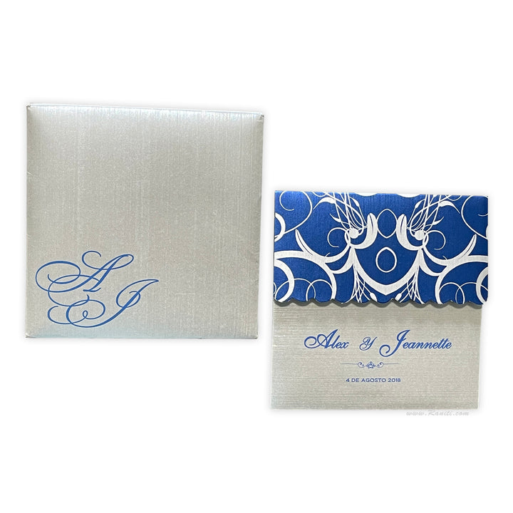 His and Her 6 x 6 Blue and White Interfaith Custom Wedding Invitation Card, Bride & Groom Set Custom Wedding Card AM-22  Raniti LLC - Custom Invitations & Stationery