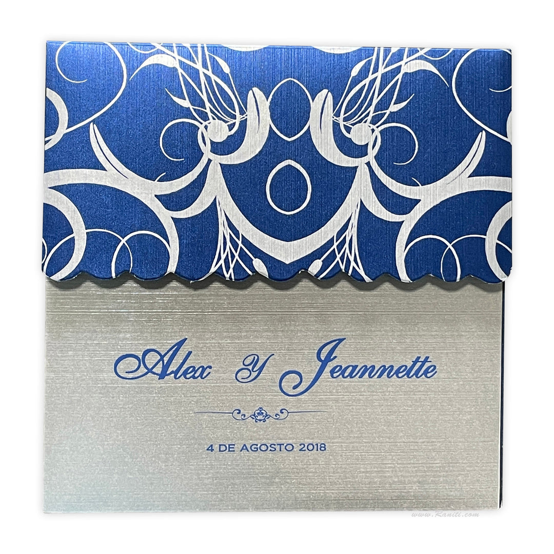 His and Her 6 x 6 Blue and White Interfaith Custom Wedding Invitation Card, Bride & Groom Set Custom Wedding Card AM-22  Raniti LLC - Custom Invitations & Stationery