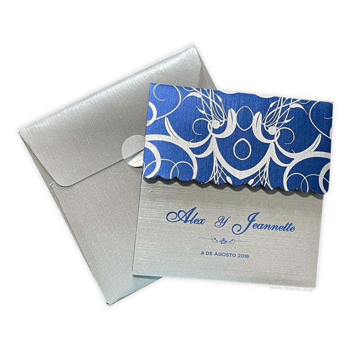 His and Her 6 x 6 Blue and White Interfaith Custom Wedding Invitation Card, Bride & Groom Set Custom Wedding Card AM-22  Raniti LLC - Custom Invitations & Stationery