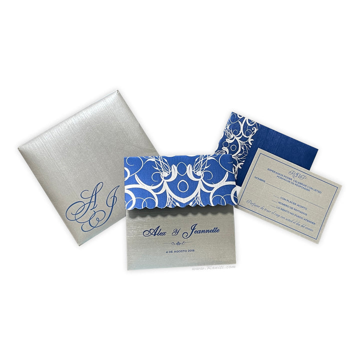 His and Her 6 x 6 Blue and White Interfaith Custom Wedding Invitation Card, Bride & Groom Set Custom Wedding Card AM-22  Raniti LLC - Custom Invitations & Stationery