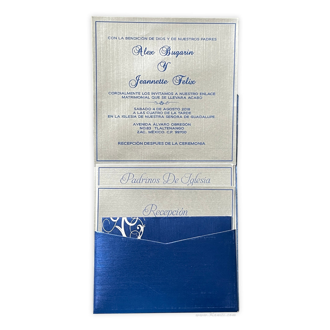 His and Her 6 x 6 Blue and White Interfaith Custom Wedding Invitation Card, Bride & Groom Set Custom Wedding Card AM-22  Raniti LLC - Custom Invitations & Stationery