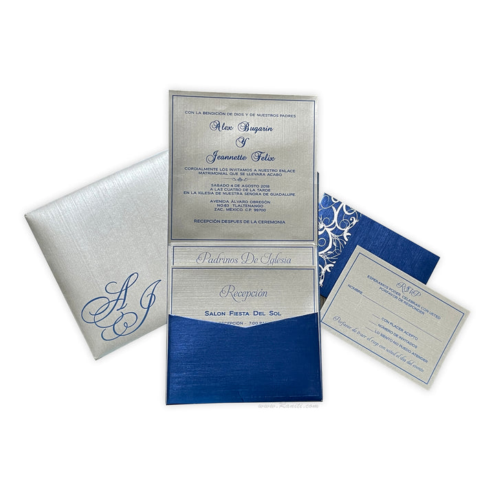 His and Her 6 x 6 Blue and White Interfaith Custom Wedding Invitation Card, Bride & Groom Set Custom Wedding Card AM-22  Raniti LLC - Custom Invitations & Stationery