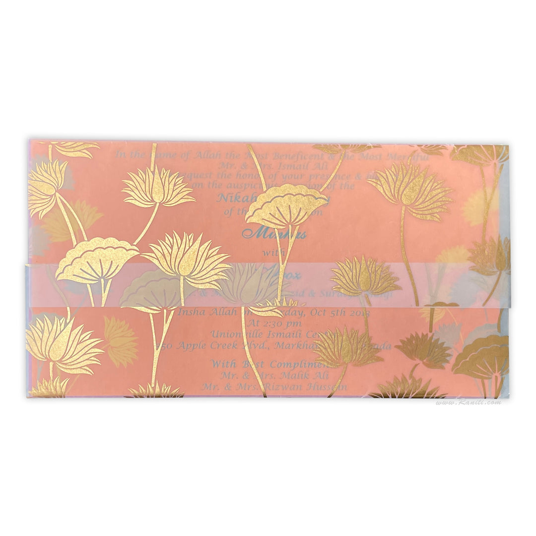 Floral Theme Custom Translucent Vellum Folder Classic Invitation Card with Contrast Inserts AM-233  Raniti LLC - Custom Invitations & Stationery