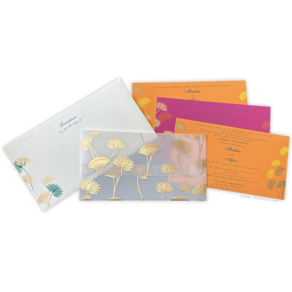 Floral Theme Custom Translucent Vellum Folder Classic Invitation Card with Contrast Inserts AM-233  Raniti LLC - Custom Invitations & Stationery