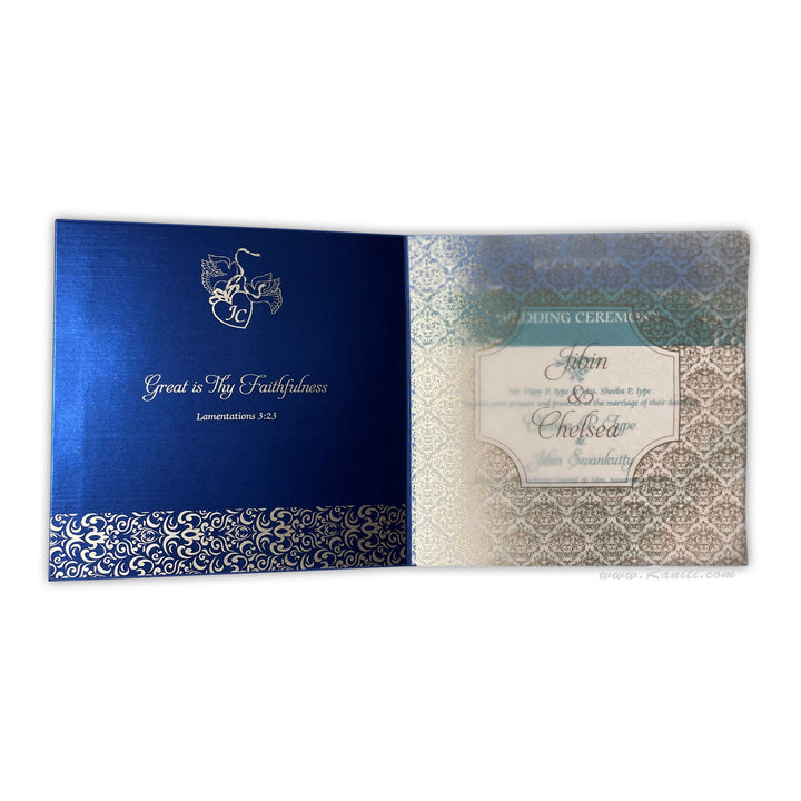 Damask Print Blue Custom Invitation Card | Wedding Invitation Card with Multiple Inserts AM-237  Raniti LLC - Custom Invitations & Stationery