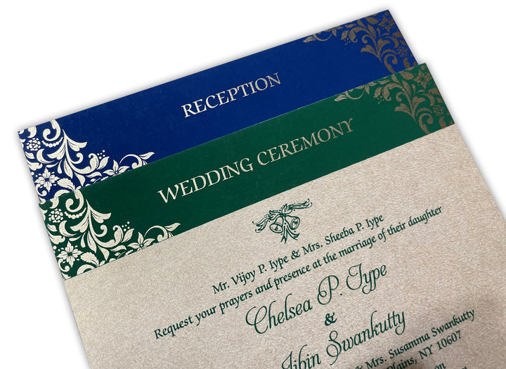 Damask Print Blue Custom Invitation Card | Wedding Invitation Card with Multiple Inserts AM-237  Raniti LLC - Custom Invitations & Stationery