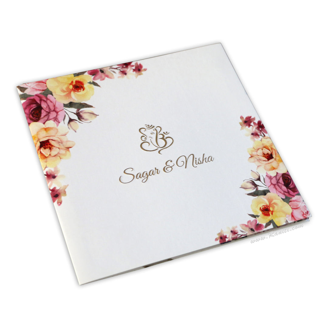 Vintage Floral Print Classic Custom Embossed Monogram Wedding Invitation Card AM-304  Raniti LLC - Custom Invitations & Stationery