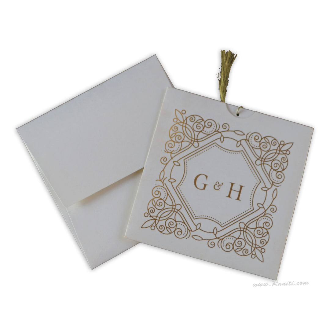 All Gold Foil Print White Custom Invitation Card with Multiple Inserts | White Classic Gold Foil Print Wedding Custom Invitation Card AM-313  Raniti LLC - Custom Invitations & Stationery