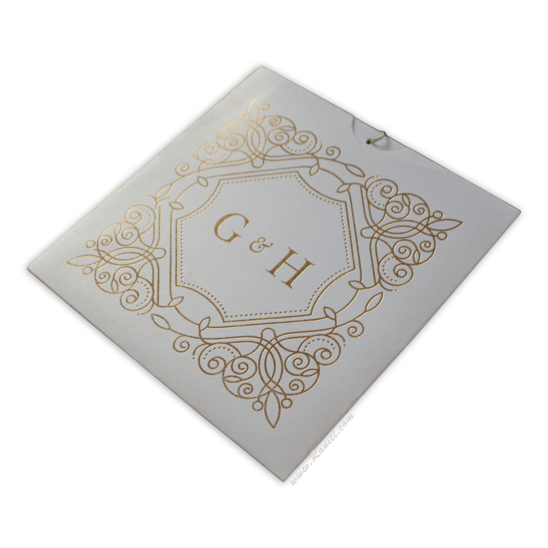 All Gold Foil Print White Custom Invitation Card with Multiple Inserts | White Classic Gold Foil Print Wedding Custom Invitation Card AM-313  Raniti LLC - Custom Invitations & Stationery