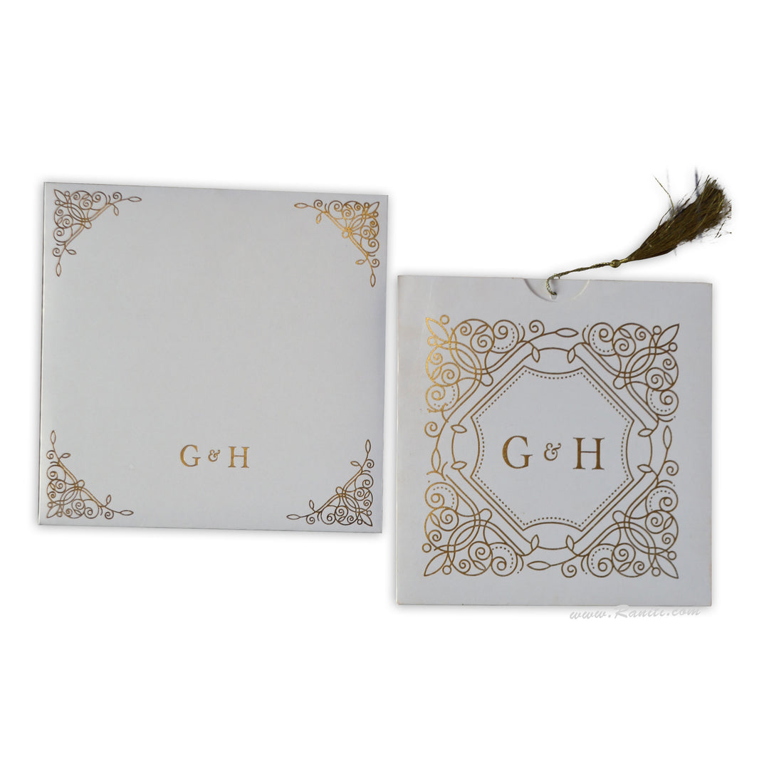 All Gold Foil Print White Custom Invitation Card with Multiple Inserts | White Classic Gold Foil Print Wedding Custom Invitation Card AM-313  Raniti LLC - Custom Invitations & Stationery