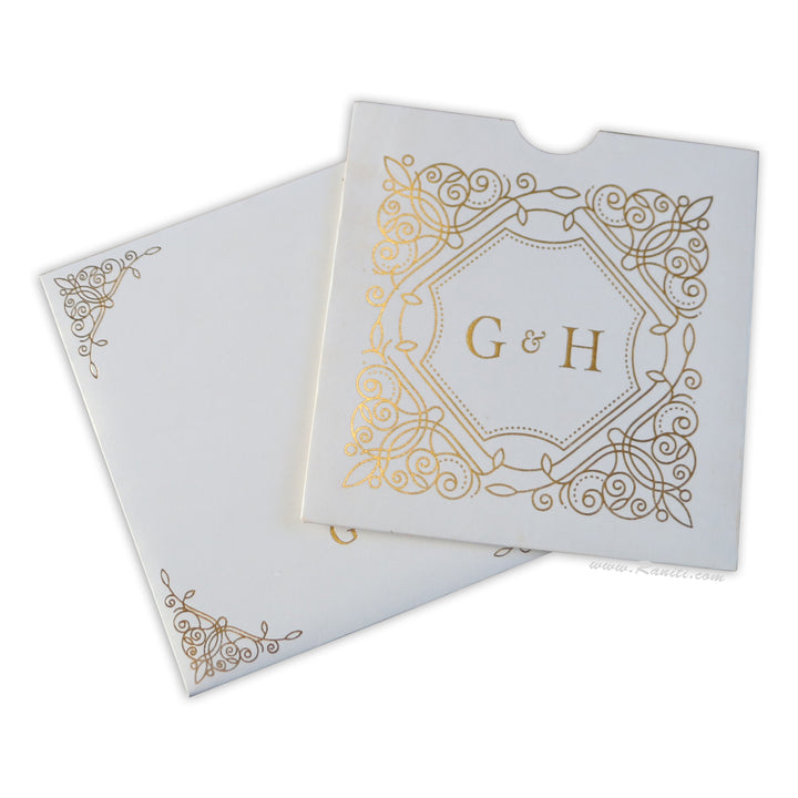 All Gold Foil Print White Custom Invitation Card with Multiple Inserts | White Classic Gold Foil Print Wedding Custom Invitation Card AM-313  Raniti LLC - Custom Invitations & Stationery