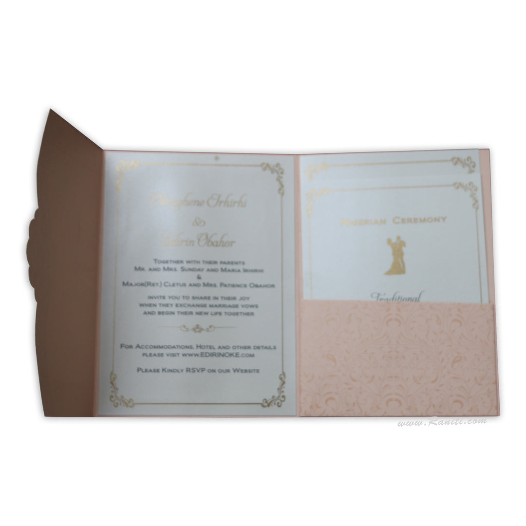 Trifold His and Her Blush pink and White Custom Invitation Card, Bride & Groom Invitation AM-319  Raniti LLC - Custom Invitations & Stationery