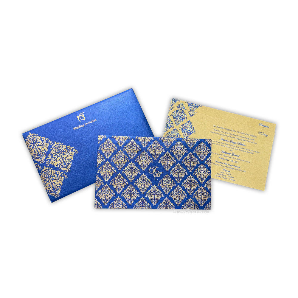 Blue and Golden Rectangle Custom Invitation Card AM-32  Raniti LLC - Custom Invitations & Stationery