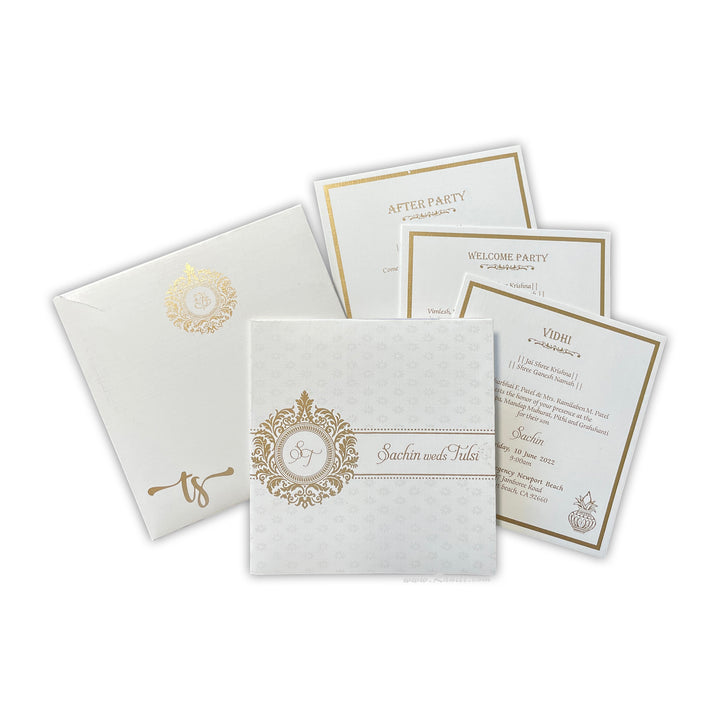 Classic Square 6x6 White Custom Invitation Card | Classic White Custom Invitation Card with Multiple Inserts AM-37  Raniti LLC - Custom Invitations & Stationery