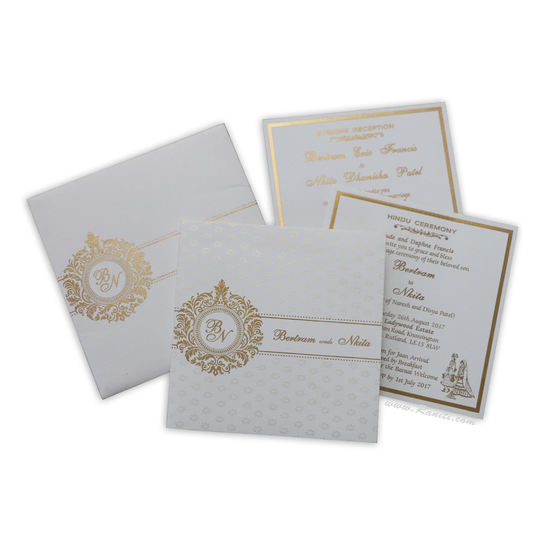 Classic Square 6x6 White Custom Invitation Card | Classic White Custom Invitation Card with Multiple Inserts AM-37 Deluxe Raniti LLC - Custom Invitations & Stationery