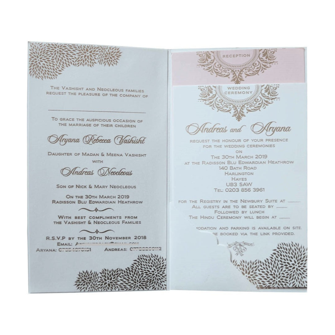 White Portrait Custom Invitation Card with Multiple Inserts | Custom Invitation card with Cascading inserts His & Her Set AM-38  Raniti LLC - Custom Invitations & Stationery