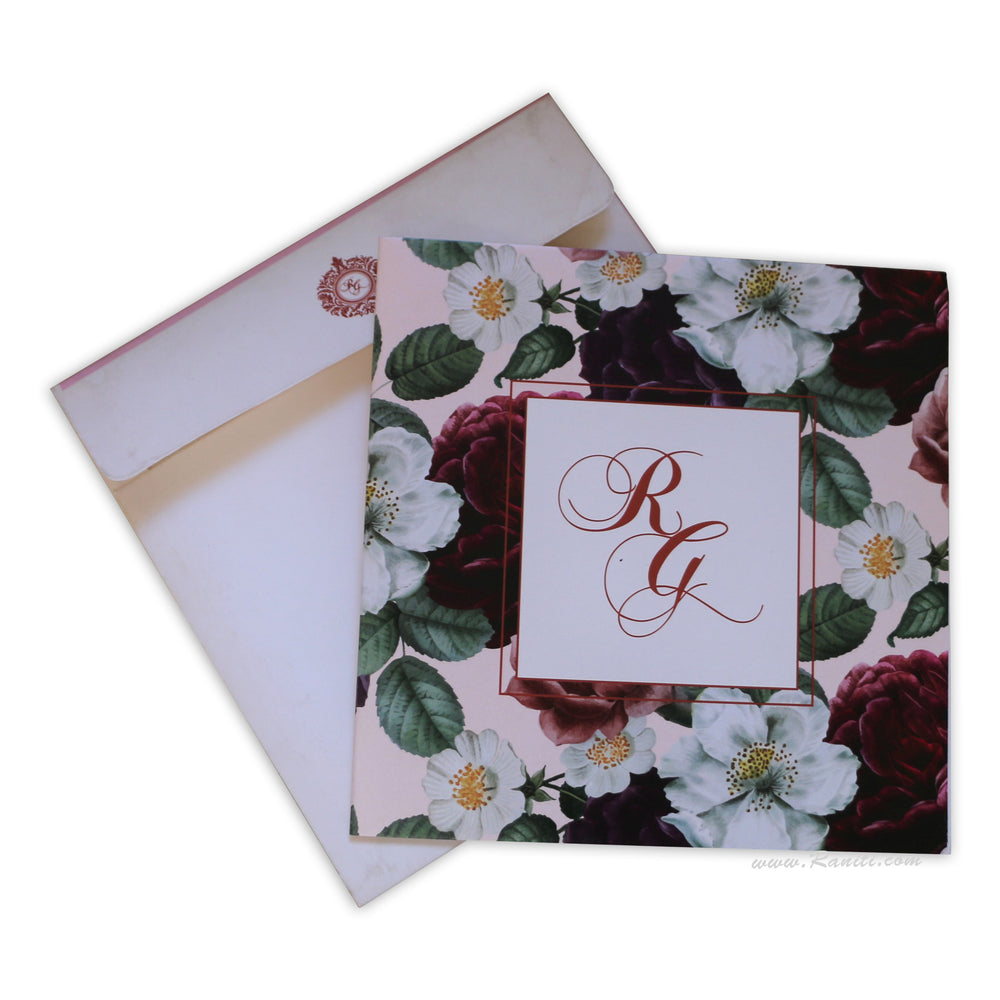 Vintage Floral Print Classic Custom Wedding Invitation Card | Flower Print Custom Invitation Card with Multiple Inserts AM-394  Raniti LLC - Custom Invitations & Stationery