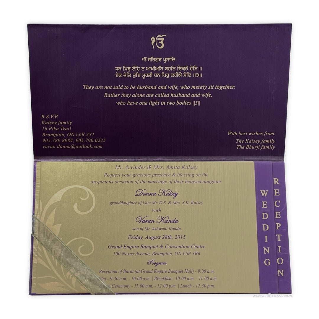 His and Her Purple and Golden Custom Invitation Card, Bride & Groom Set Custom Invitation AM-49  Raniti LLC - Custom Invitations & Stationery