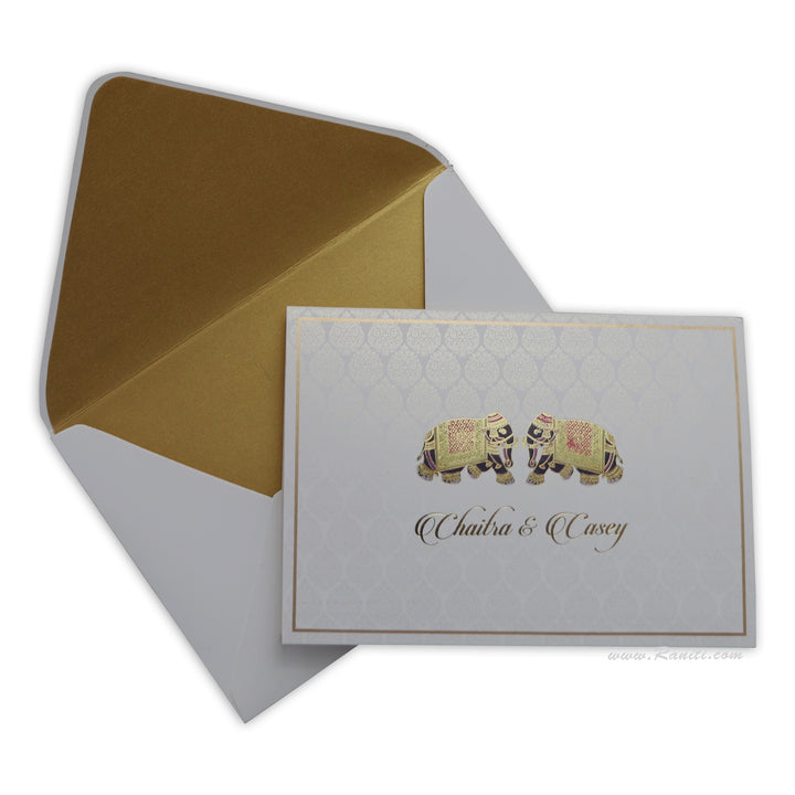 Elephant Theme Gold Foil Custom Luxury Wedding Invitation AM284 | Raniti |  luxury personalised wedding cards