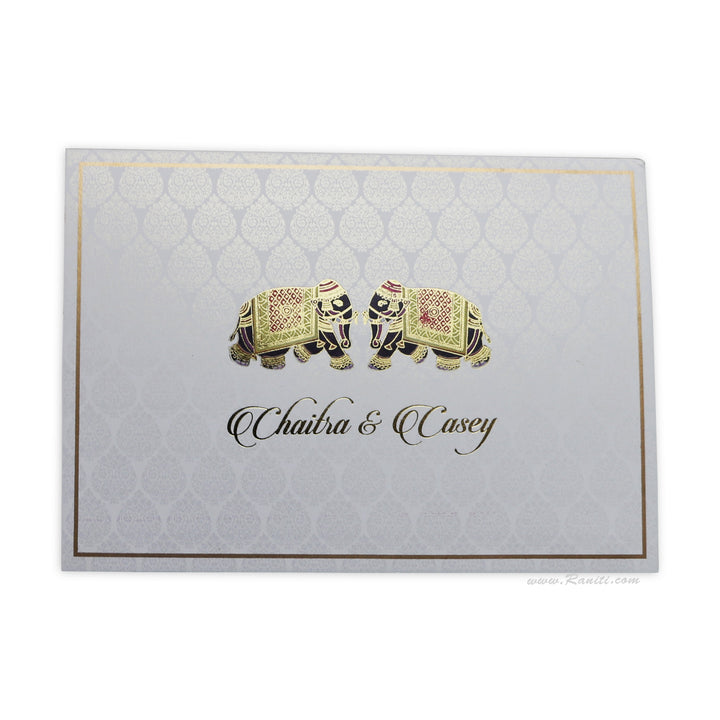 Elephant Theme Gold Foil Custom Luxury Wedding Invitation AM284 | Raniti | elephant theme  | customized wedding cards online