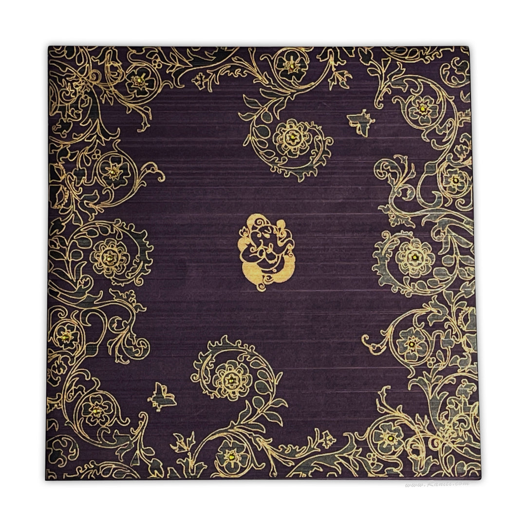 Purple and Golden Square Custom Wedding Invitation Card with Multiple Inserts AM-605  Raniti LLC - Custom Invitations & Stationery