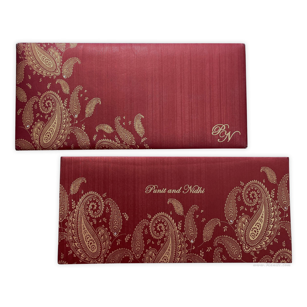 Red Rectangle Paisley theme Wedding Custom Invitation Card | Custom Red Invitations with Multiple Inserts AM-75  Raniti LLC - Custom Invitations & Stationery