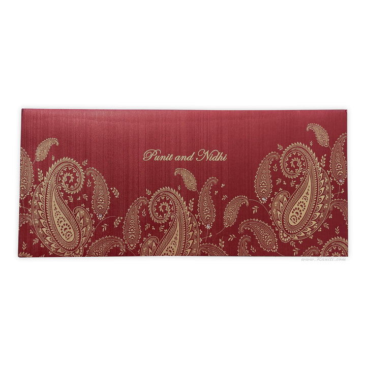 Red Rectangle Paisley theme Wedding Custom Invitation Card | Custom Red Invitations with Multiple Inserts AM-75  Raniti LLC - Custom Invitations & Stationery