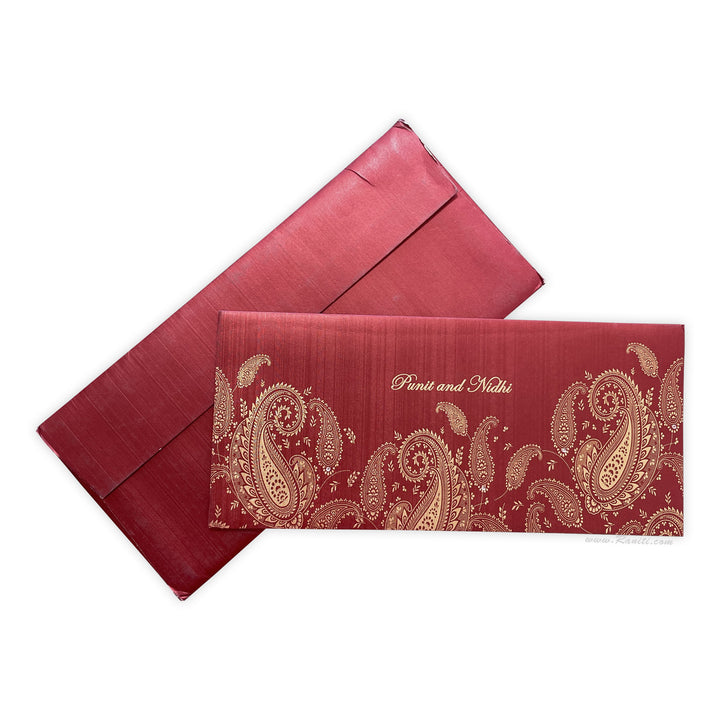 Red Rectangle Paisley theme Wedding Custom Invitation Card | Custom Red Invitations with Multiple Inserts AM-75  Raniti LLC - Custom Invitations & Stationery