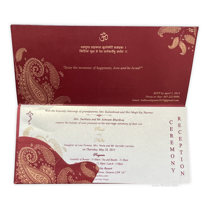 Red Rectangle Paisley theme Wedding Custom Invitation Card | Custom Red Invitations with Multiple Inserts AM-75  Raniti LLC - Custom Invitations & Stationery