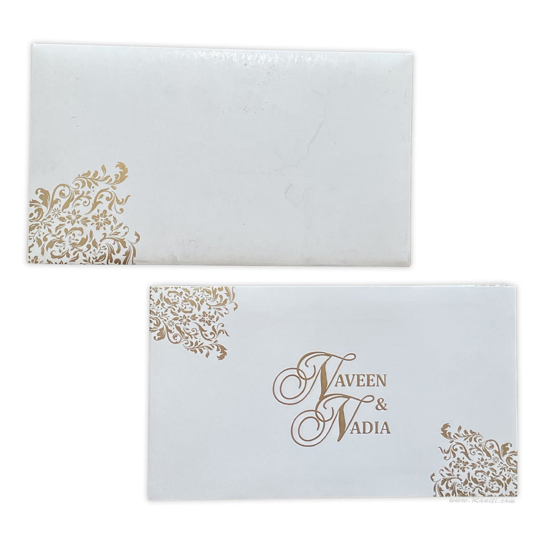 White Rectangle Custom Wedding Invitation with Embossed Monogram | Classic Custom Invitations with Multiple Insert and Embossed Names AM-89  Raniti LLC - Custom Invitations & Stationery