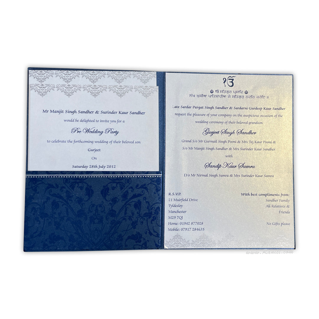 Blue and White Classic Custom Invitation Card with Multiple Inserts in AM-96  Raniti LLC - Custom Invitations & Stationery