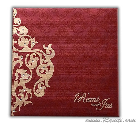 Red Square Custom Wedding Invitation Card with Multiple Cascading Inserts | Indian Wedding Custom Invitation AM-97  Raniti LLC - Custom Invitations & Stationery