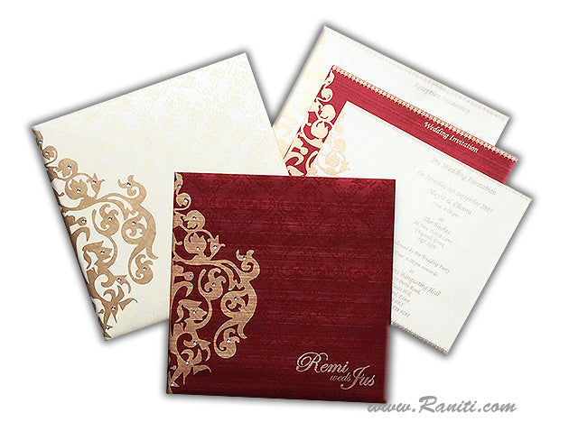 Red Square Custom Wedding Invitation Card with Multiple Cascading Inserts | Indian Wedding Custom Invitation AM-97 Deluxe Raniti LLC - Custom Invitations & Stationery