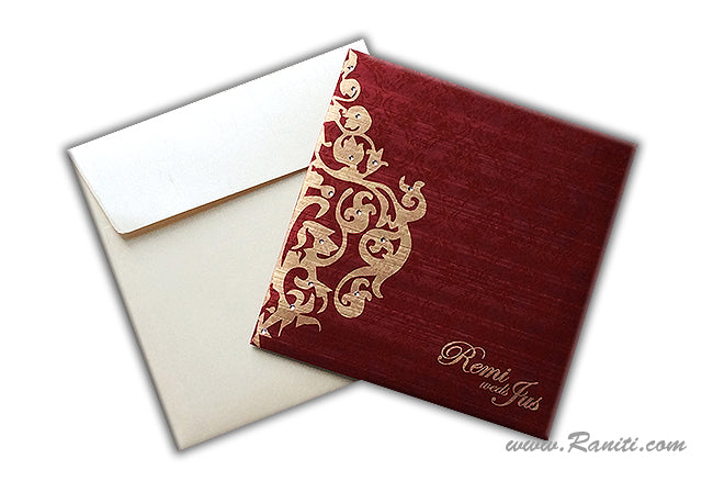 Red Square Custom Wedding Invitation Card with Multiple Cascading Inserts | Indian Wedding Custom Invitation AM-97  Raniti LLC - Custom Invitations & Stationery