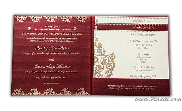 Red Square Custom Wedding Invitation Card with Multiple Cascading Inserts | Indian Wedding Custom Invitation AM-97  Raniti LLC - Custom Invitations & Stationery