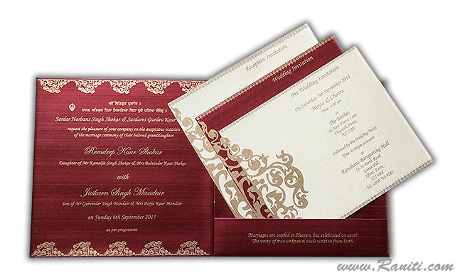 Red Square Custom Wedding Invitation Card with Multiple Cascading Inserts | Indian Wedding Custom Invitation AM-97  Raniti LLC - Custom Invitations & Stationery