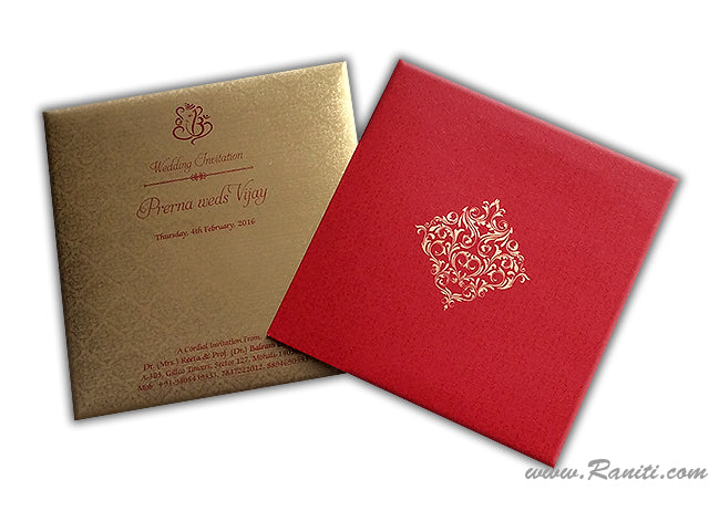 Damask Print Red Custom Invitation Card | Wedding Invitation Card with Multiple Inserts AM-98  Raniti LLC - Custom Invitations & Stationery