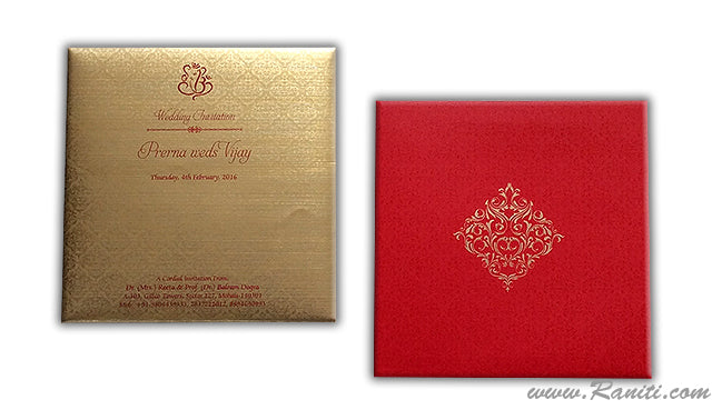 Damask Print Red Custom Invitation Card | Wedding Invitation Card with Multiple Inserts AM-98  Raniti LLC - Custom Invitations & Stationery