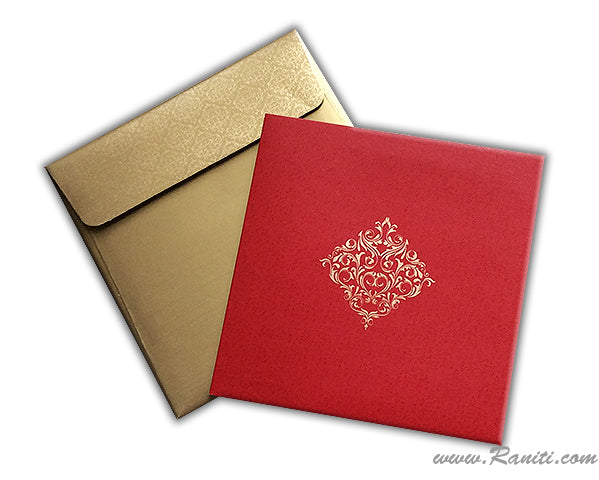 Damask Print Red Custom Invitation Card | Wedding Invitation Card with Multiple Inserts AM-98  Raniti LLC - Custom Invitations & Stationery