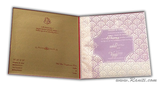 Damask Print Red Custom Invitation Card | Wedding Invitation Card with Multiple Inserts AM-98  Raniti LLC - Custom Invitations & Stationery