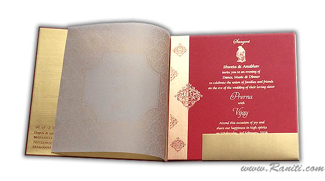 Damask Print Red Custom Invitation Card | Wedding Invitation Card with Multiple Inserts AM-98  Raniti LLC - Custom Invitations & Stationery