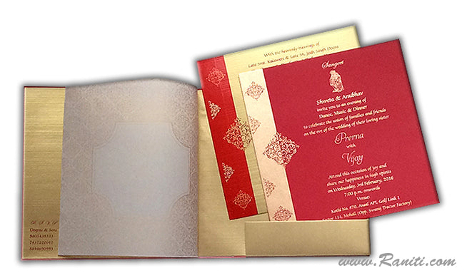 Damask Print Red Custom Invitation Card | Wedding Invitation Card with Multiple Inserts AM-98  Raniti LLC - Custom Invitations & Stationery