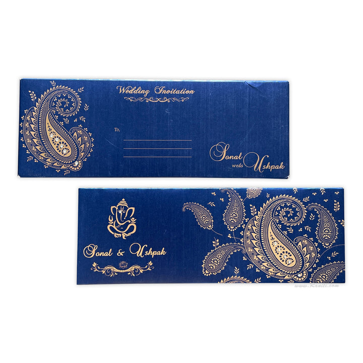 Bifold Hard Cover Dark Blue Custom Invitation Card with Multiple Inserts and Rhinestones AMH-12  Raniti LLC - Custom Invitations & Stationery