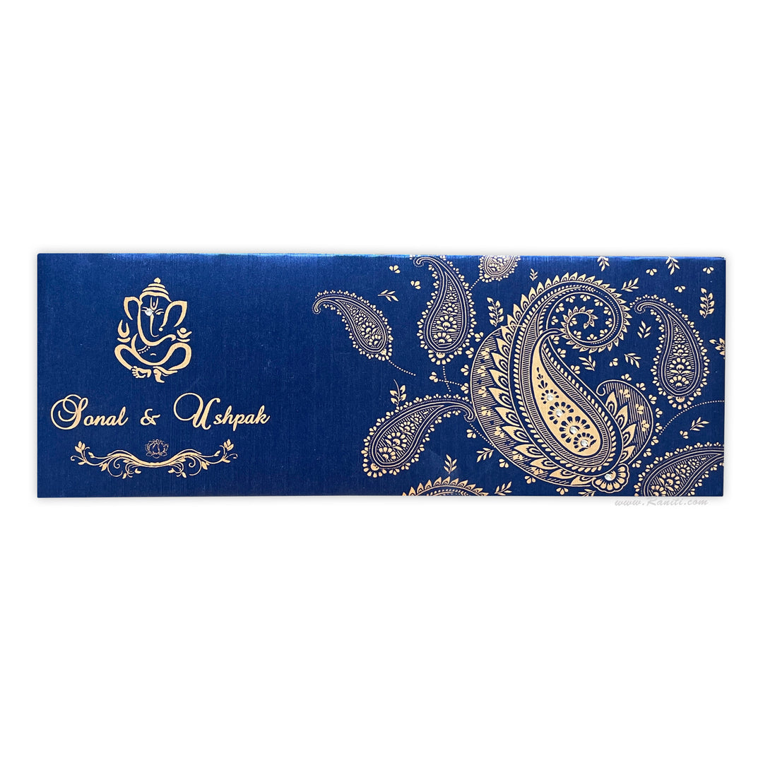 Bifold Hard Cover Dark Blue Custom Invitation Card with Multiple Inserts and Rhinestones AMH-12  Raniti LLC - Custom Invitations & Stationery