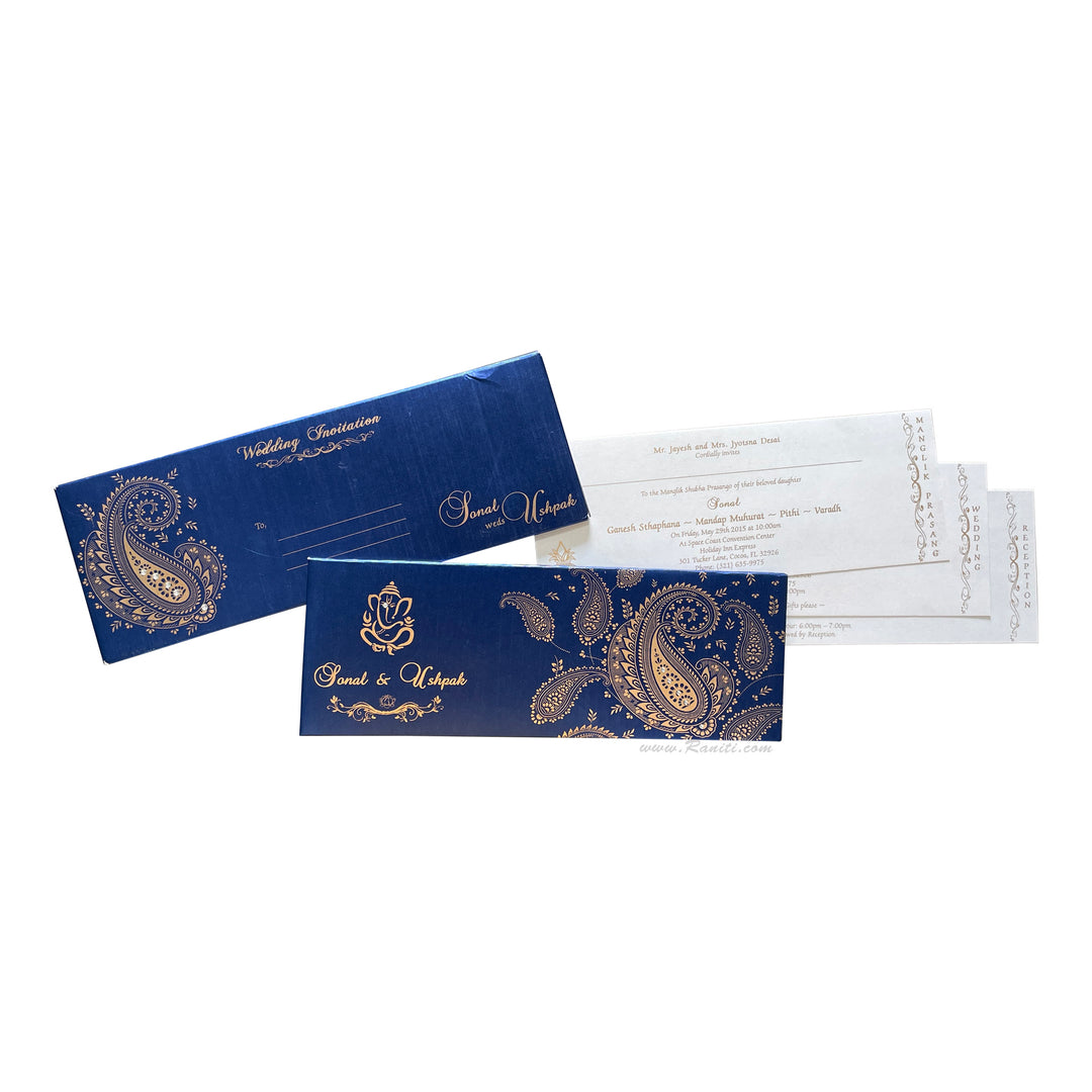 Bifold Hard Cover Dark Blue Custom Invitation Card with Multiple Inserts and Rhinestones AMH-12 Premium Raniti LLC - Custom Invitations & Stationery