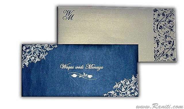 Trifold Hardcover Small Dark Blue Custom Invitation Card AMH-151  Raniti LLC - Custom Invitations & Stationery