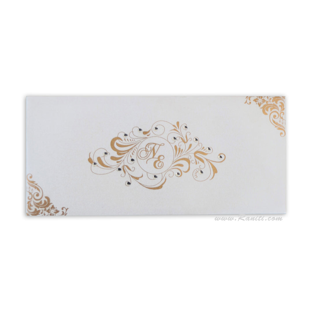 Classic White Custom Invitations | Bifold Hard Cover White Custom Invitation Card AMH-24