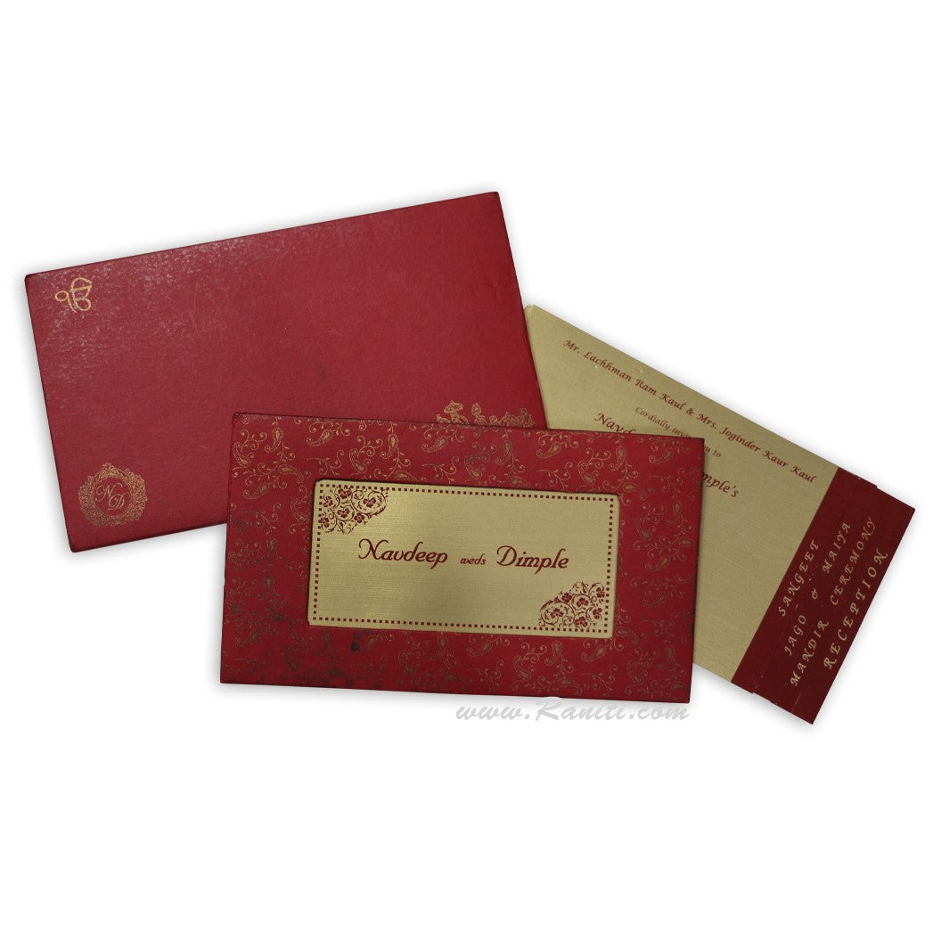 Red and Gold Heavyback Custom Invitation Card with Multiple inserts | Traditional Custom Unique Invitation Card - AMH-71 PremiumFuchsiaPink Raniti LLC - Custom Invitations & Stationery